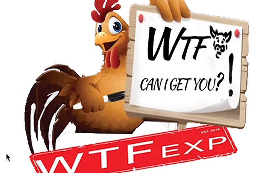 WTF EXP rooster mascot logo