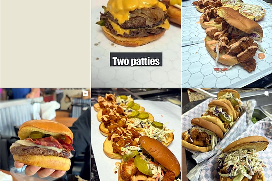WTF EXP Instagram grid of burgers and chicken sandwiches